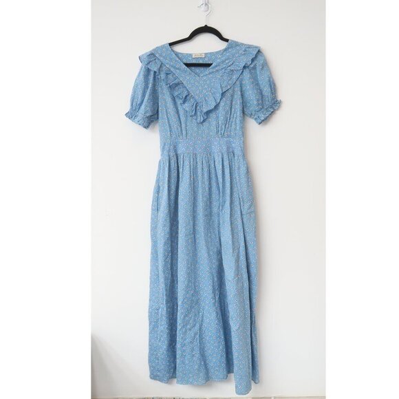 LoveShackFancy Floral Peasant Midi Dress Blue Short Sleeve Size 2 - Picture 1 of 8